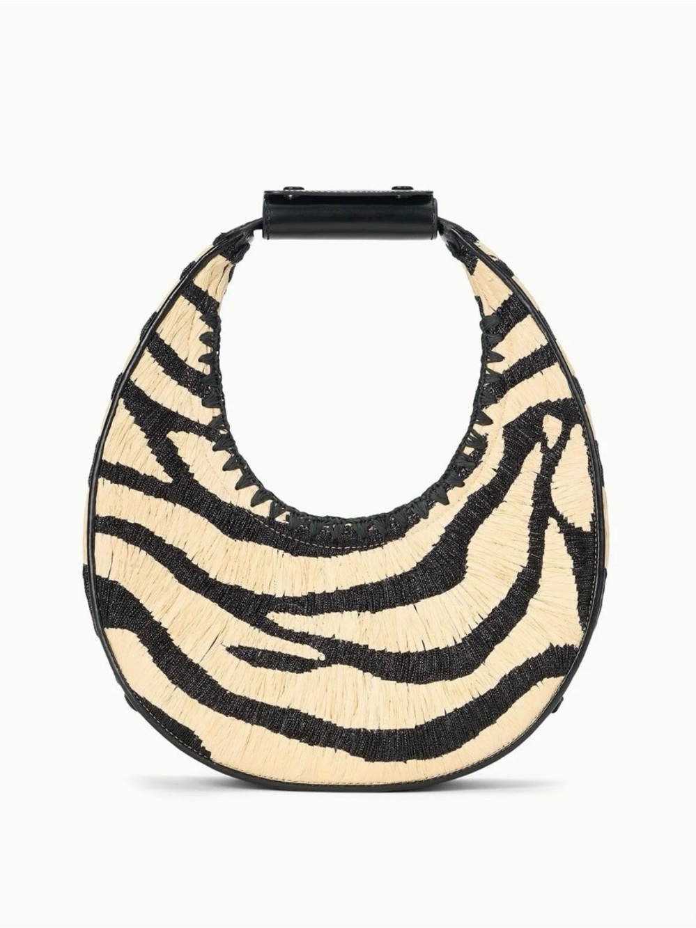 STAUD Zebra Raffia Moon Bag